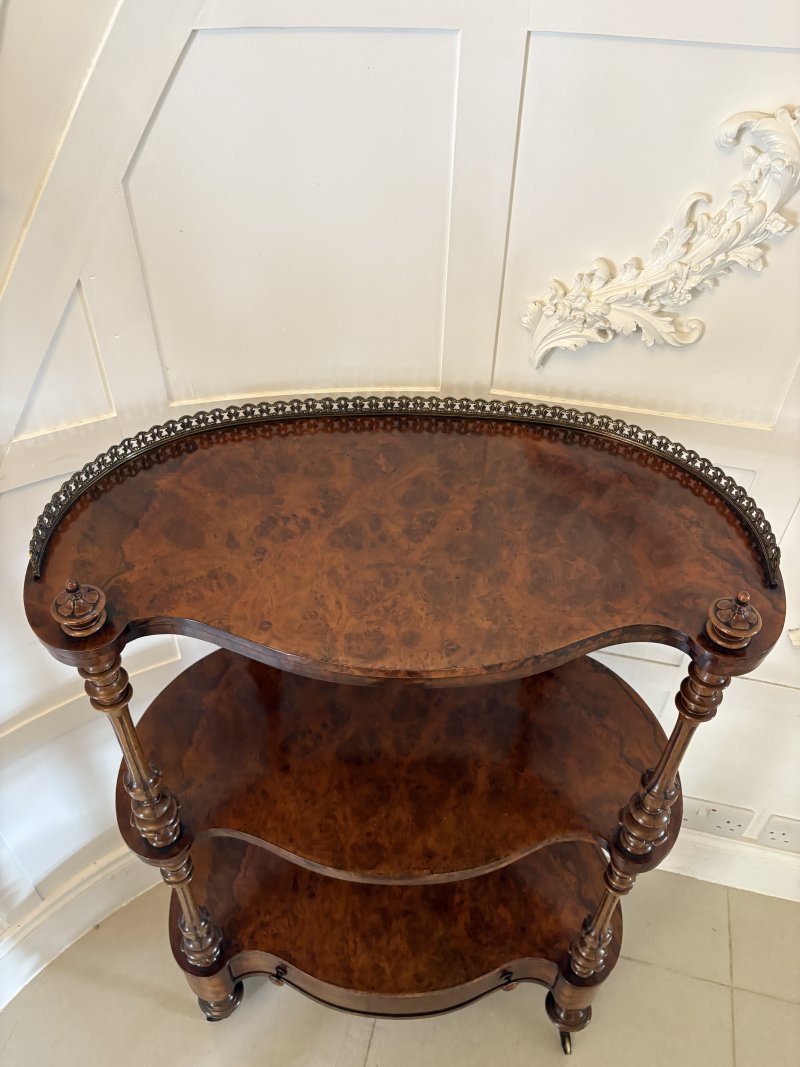 Outstanding Quality Antique Victorian Burr Walnut Serpentine Shaped Whatnot - Image 12